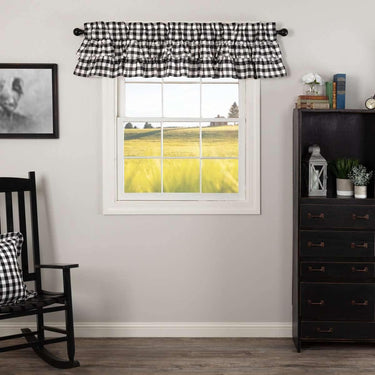 Annie Buffalo Black Check Ruffled Valance Curtain 16x72 VHC Brands - The Fox Decor
